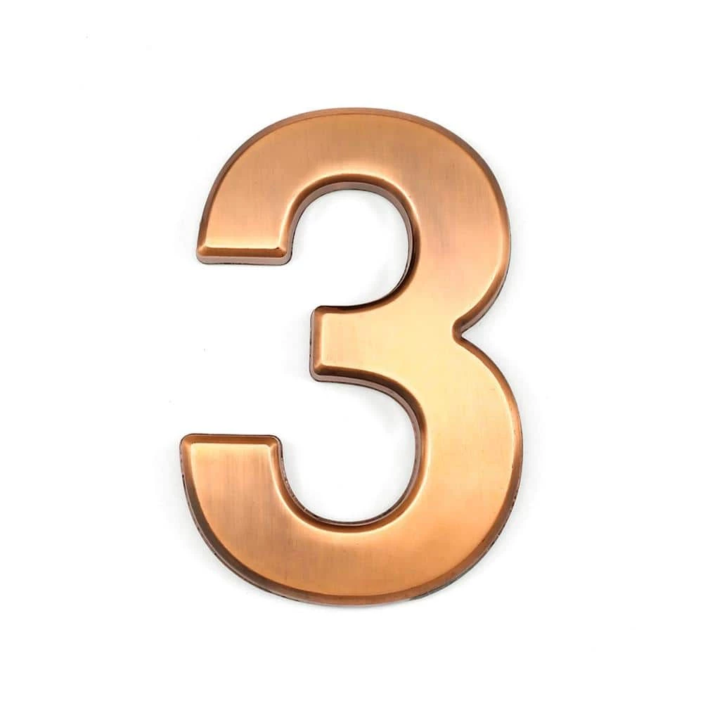 Barton 4 in. House Door Number 3 ABS Plated Self Adhesive Bronze Address Plaque Sticker
