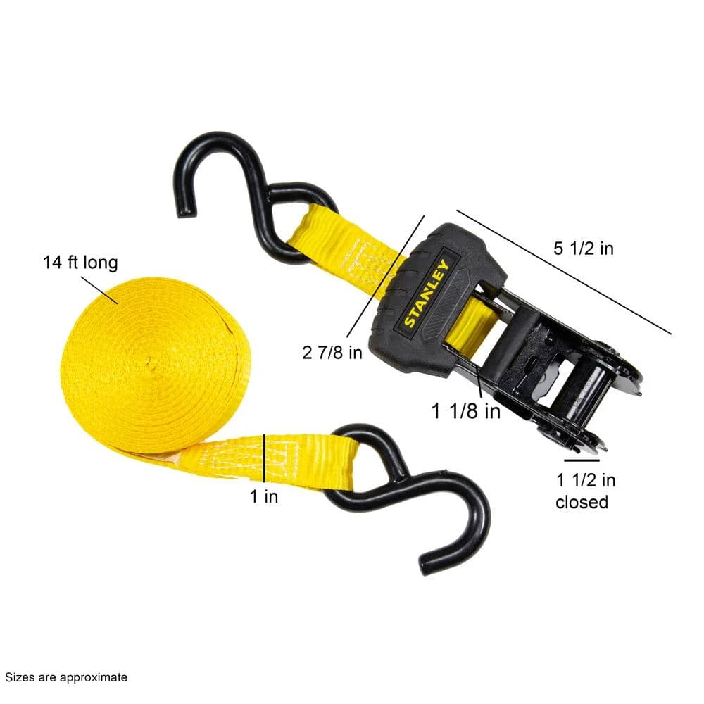 Stanley 1 in. x 14 ft. Ratchet Straps 3000 lbs. Break Strength (4-Pack) - Image 7