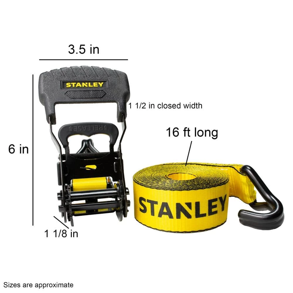 Stanley 1.5 in. x 16 ft. Ratchet Straps 3300 lbs. Break Strength (2-Pack) - Image 6