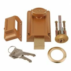 First Watch Security Polished Brass Door Night Deadlock Deadbolt and Locking Cylinder