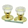 First Watch Security Polished Brass Glass Knob Set with Rosettes and Spindle