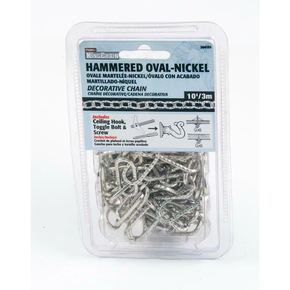 KingChain 10 ft. Hammered Oval Nickel Decorative Chain with Toggle Bolt and Decorative Ceiling Hook - Image 2