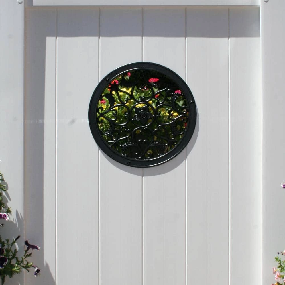 NUVO IRON 15 in. Round Black Cast Aluminum Insert for Wooden Gate - Image 4